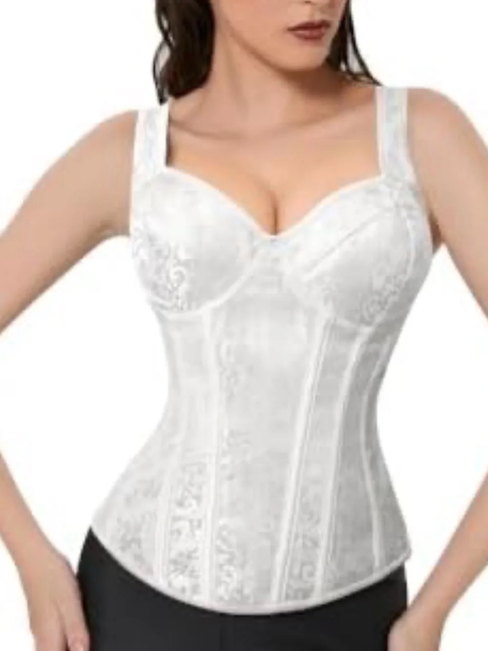 Kimring Gothic Jacquard Shoulder Straps Tank Overbust Corset Bustier White XL